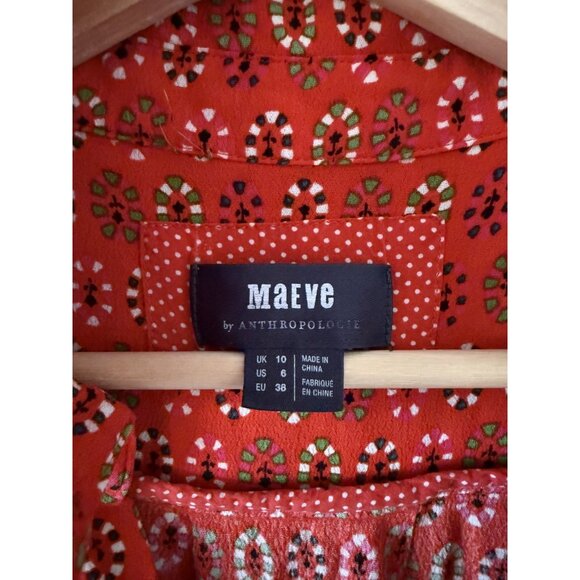 Anthropologie Maeve Daisy Red Button Down Sleeveless Midi Shirtdress Boho Artsy - Picture 6 of 10